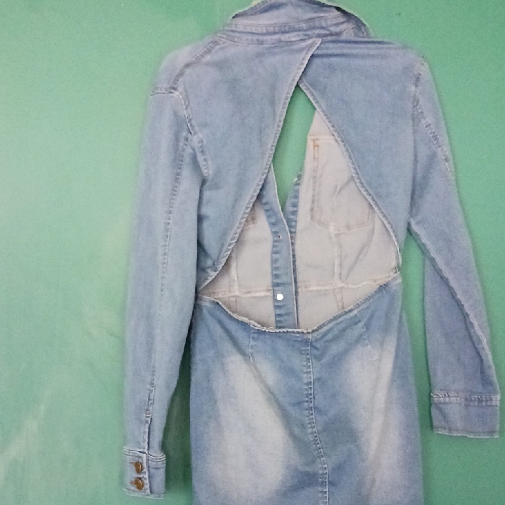 Fashion Nova Blue Denim Backless Shirt Dress - Picture 4 of 6